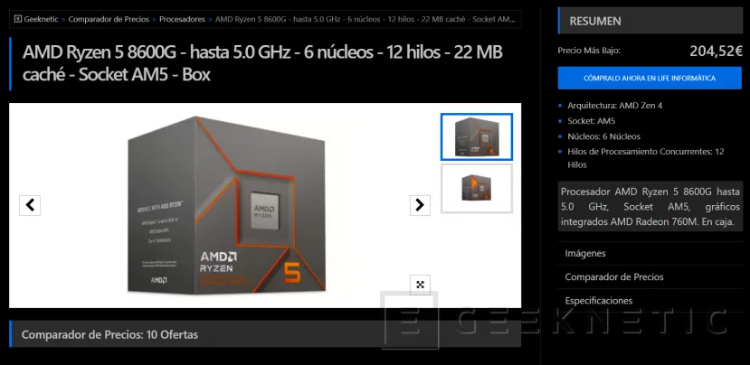 Geeknetic El AMD Ryzen 5 8600G baja a solo 204,52 euros con envío gratis 1