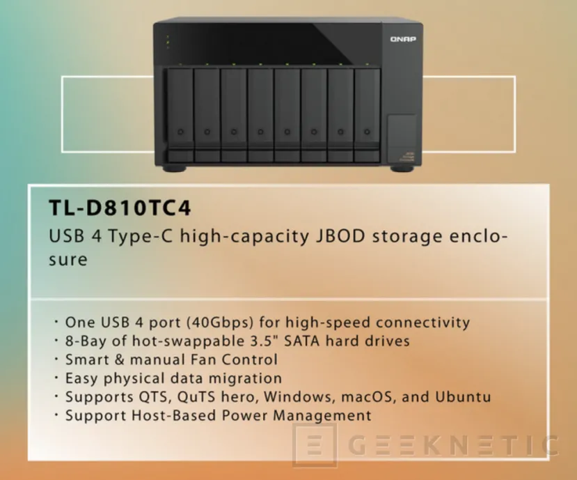 Geeknetic QNAP TL-D810TC4: New external case with 40 Gbps USB 4 connectivity for 8 3.5 hard drives" 2