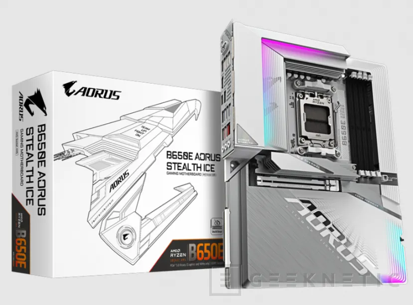 Geeknetic La placa base Gigabyte  B650E AORUS STEALTH ICE llega con conectores en la parte trasera y soporte para AMD Ryzen 9000 1