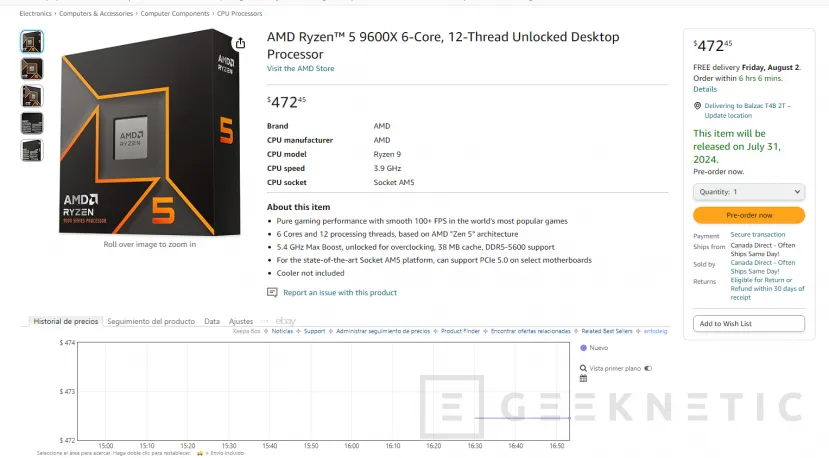 Geeknetic El AMD Ryzen 5 9600X aparece en Amazon por unos 317 euros 1