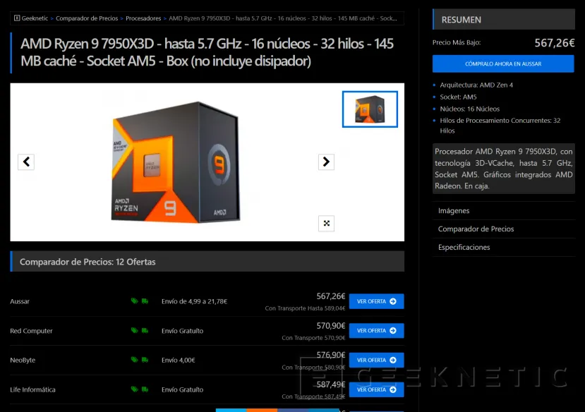 Geeknetic El AMD Ryzen 9 7950X3D con 16 núcleos, 32 hilos y 128 MB de Caché L3 cae hasta los 570 euros 2