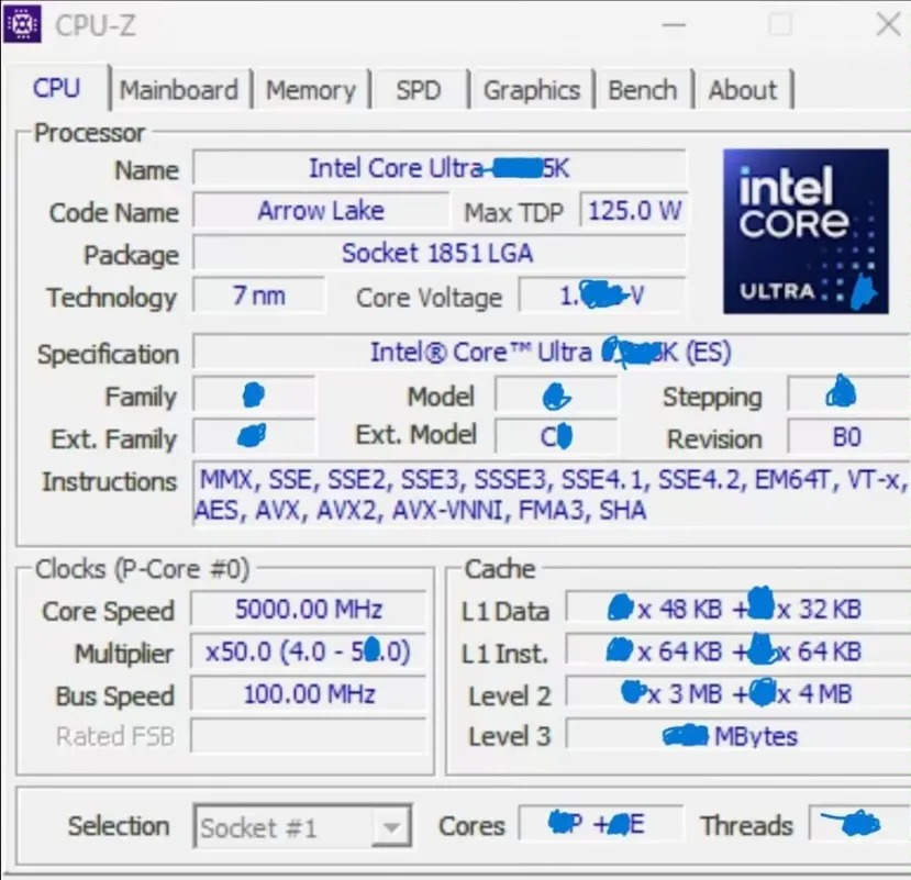 Geeknetic Filtrada una muestra de ingeniería del Intel Core Ultra 9 285K en CPU-Z con una velocidad boost de 5 GHz 1