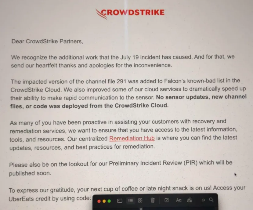 Geeknetic CrowdStrike ofrece códigos de 10 $ en Uber Eats como compensación por el desastre de la semana pasada 1