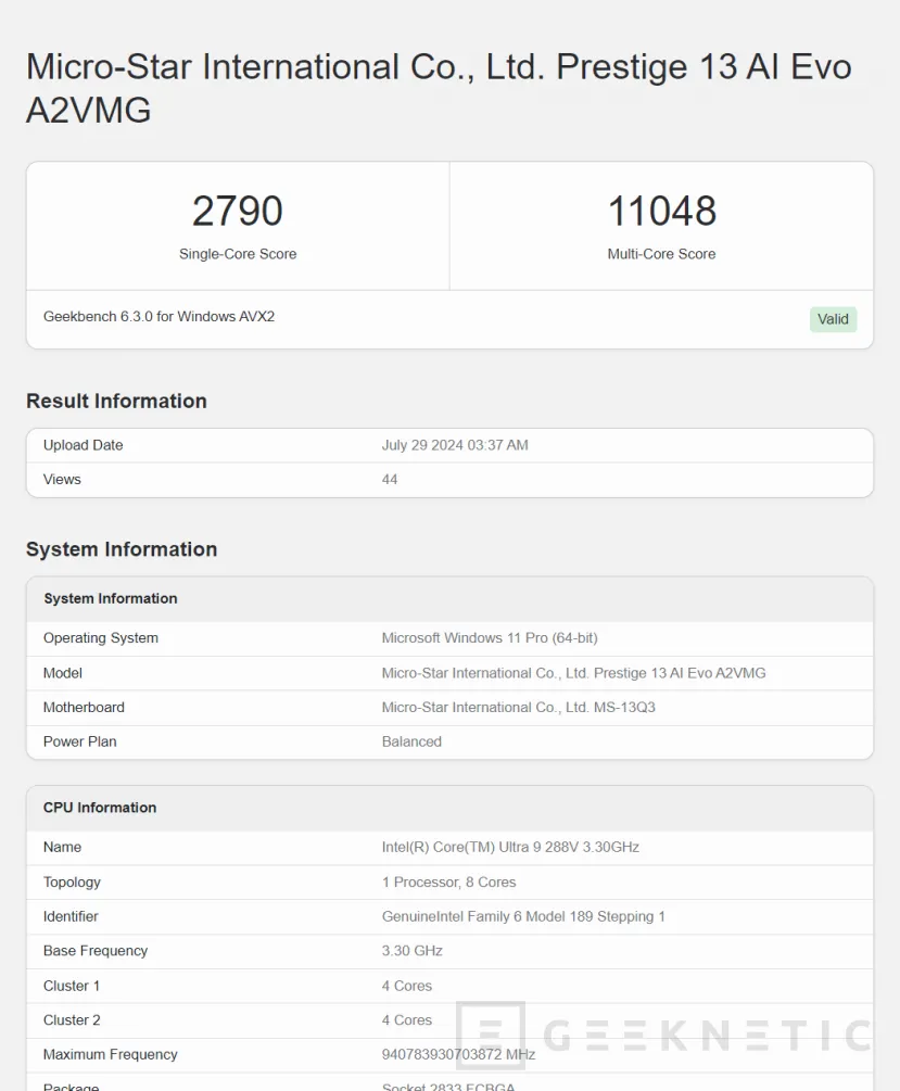 Geeknetic El Intel Core Ultra 288V supera en el test de un solo núcleo de Geekbench al AMD Ryze AI 9 HX 370 2