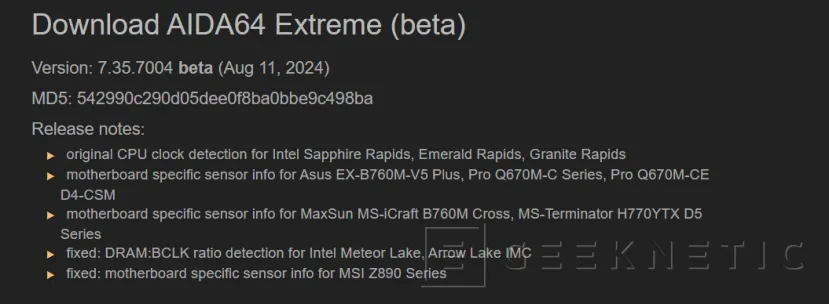 Geeknetic AIDA64 se actualiza para corregir información de un sensor en una placa MSI con chipset Z890 1