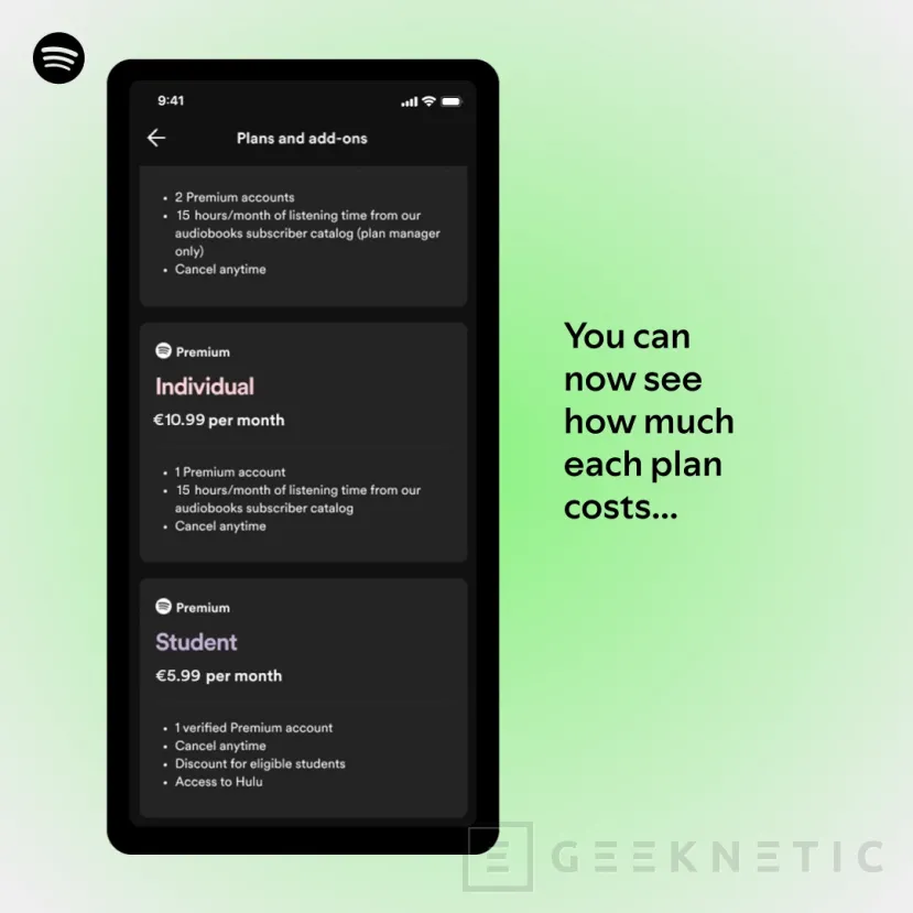 Geeknetic Spotify ya ofrece información de los planes de precios dentro de su aplicación en iOS 2