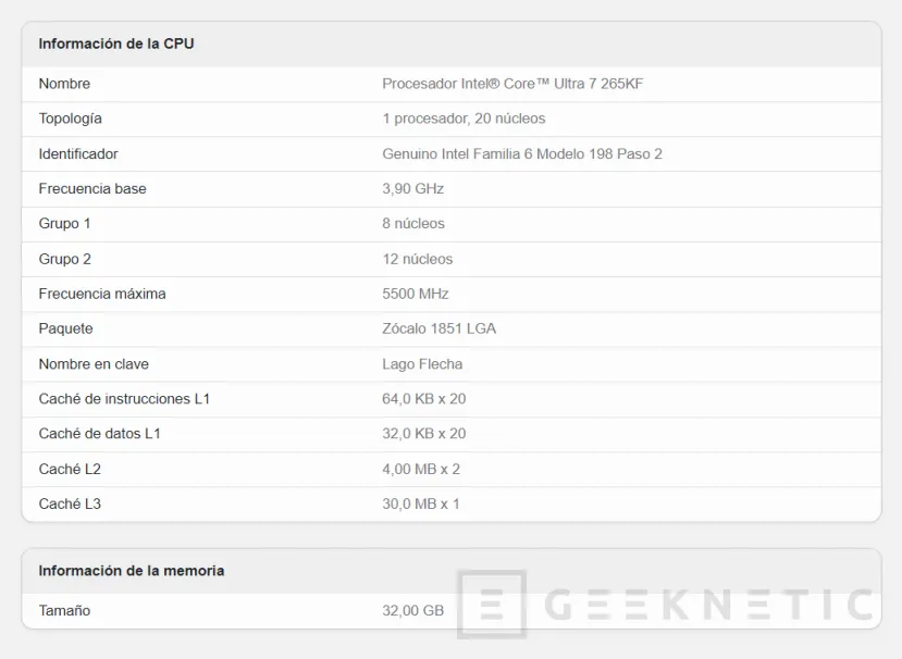 Geeknetic Filtrados algunos datos de los Intel Core Ultra 7 265KF y Core Ultra 5 245K en Geekbench 3