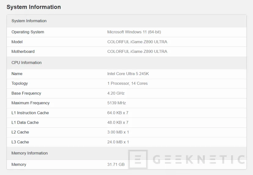 Geeknetic Filtrados algunos datos de los Intel Core Ultra 7 265KF y Core Ultra 5 245K en Geekbench 4