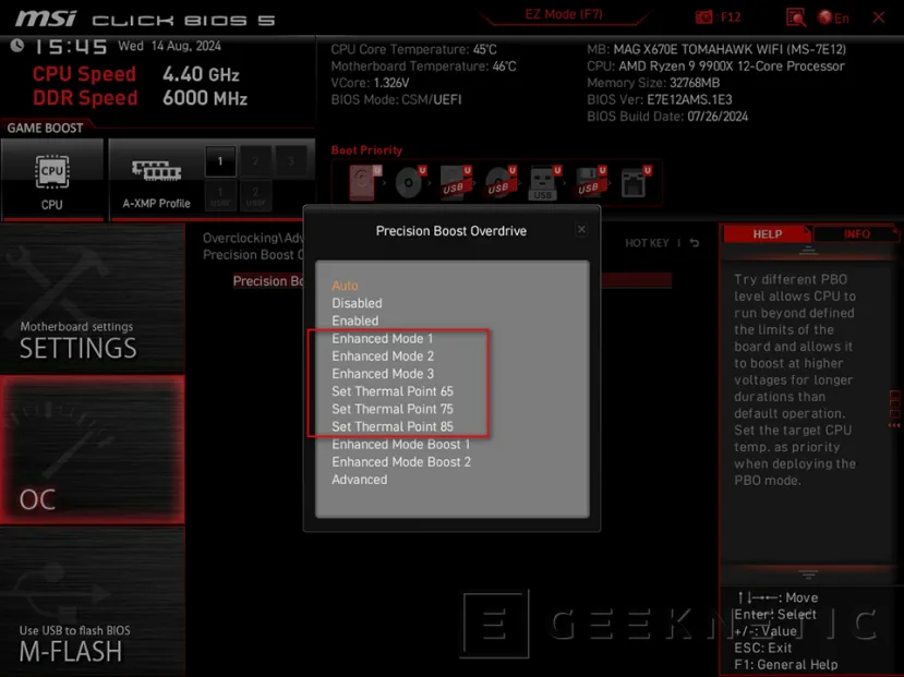 Geeknetic Consigue hasta un 15% más de rendimiento con el AMD Ryzen 7 9700X con MSI PBO Enhaced Mode 2