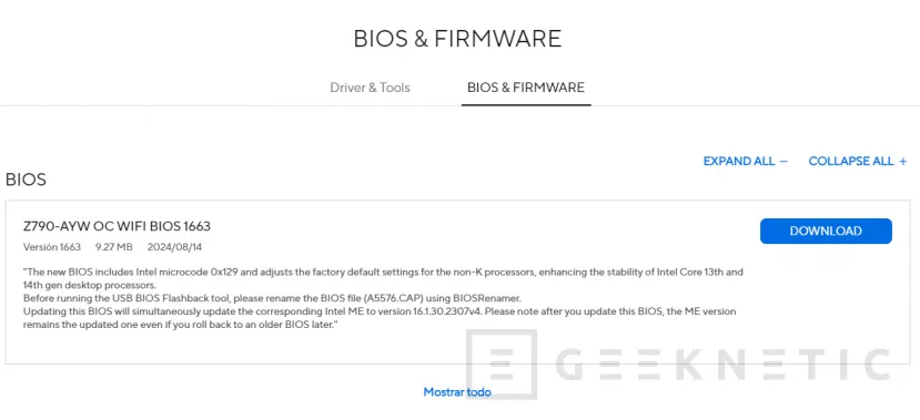 Geeknetic Ya disponibles las BIOS finales de ASUS con el microcódigo 0x129 para mejorar la estabilidad de los Intel de 13ª y 14ª generación 2