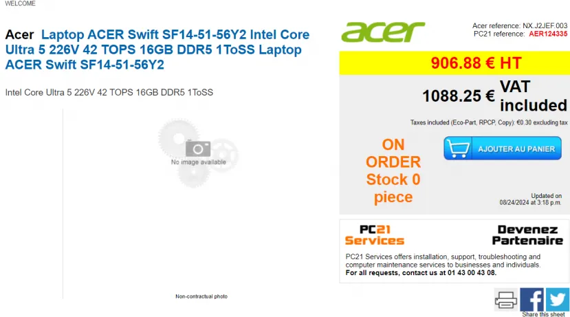 Geeknetic laptop prices with Intel Lunar Lake start at €996 with Core Ultra 5 226V 3