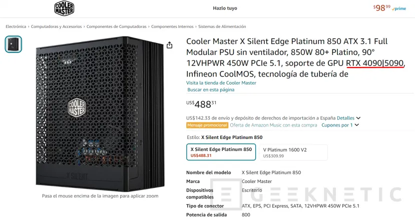 Geeknetic La fuente sin ventilador Cooler Master X Silent Edge de 850w será capaz de alimentar la NVIDIA RTX 5090 1