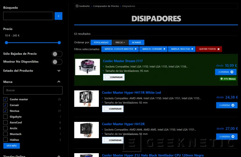 Geeknetic Ya disponible la nueva categoría de Disipadores en nuestro Comparador de Precios de Geeknetic 2