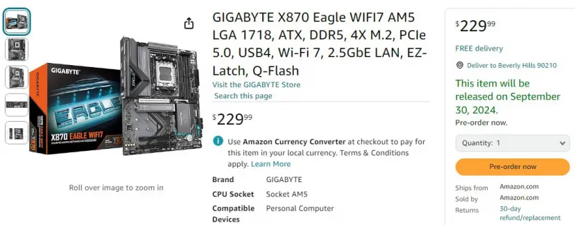 Geeknetic Vista para reservar por 229 dólares en Amazon USA la placa Gigabyte X870 Eagle WiFi 7 disponible el 30 de septiembre 1