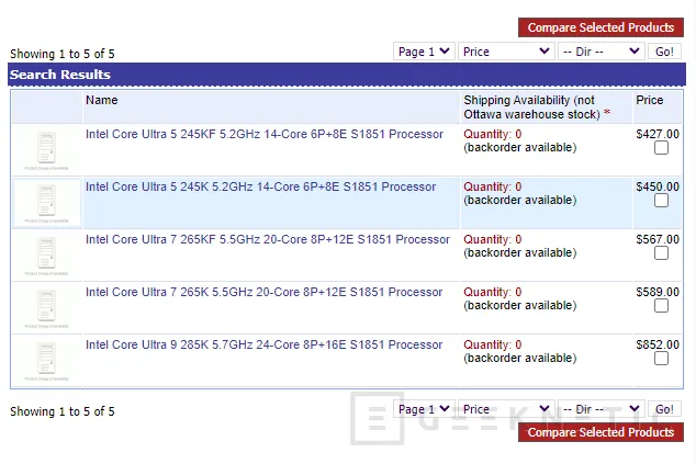 Geeknetic Another seller from Canada reveals the prices of the Intel Arrow Lake, practically the same as the previous leak 1