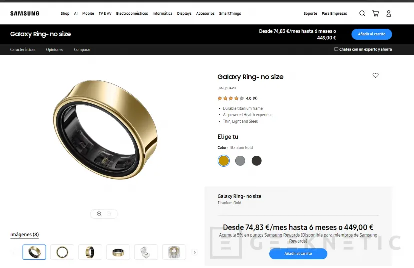 Geeknetic El Samsung Galaxy Ring llega a España por 449 euros 1