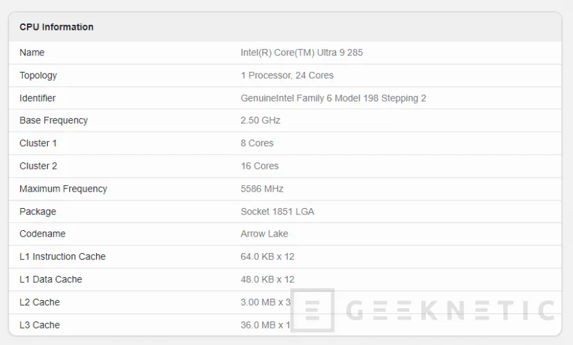 Geeknetic Se deja ver en Geekbench el Intel Core Ultra 9 285 (no K) con TDP de 65 W 2