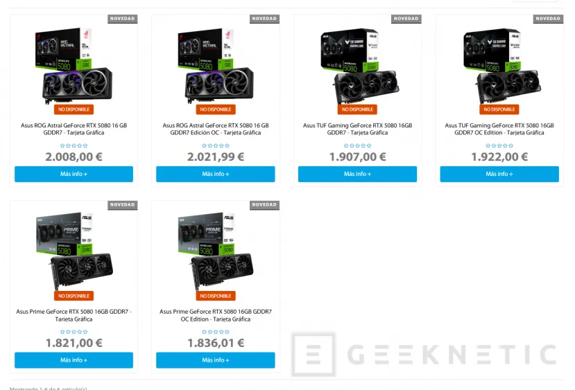 Geeknetic La NVIDIA RTX 5090 FE sube hasta los 2.369 euros, una diferencia de casi 1.200 euros con la RTX 5080 FE 2