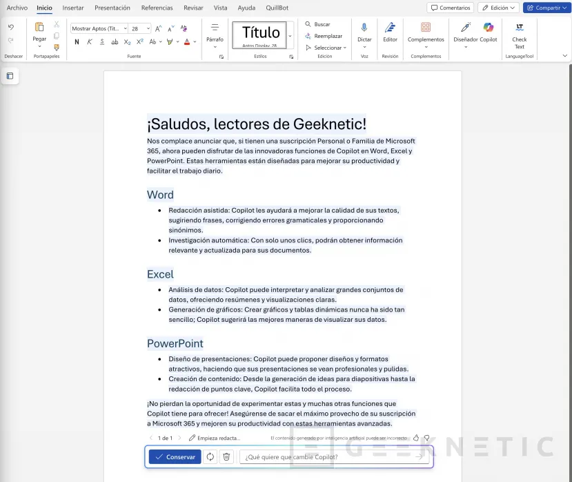 Geeknetic La IA de Copilot llega a Microsoft Office: Te contamos cómo usarlo 4