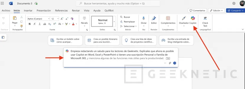 Geeknetic La IA de Copilot llega a Microsoft Office: Te contamos cómo usarlo 3