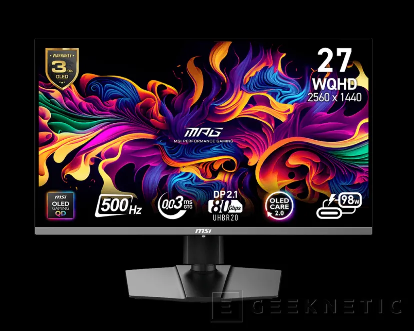 Geeknetic Panel QD-OLED, 500 Hz y funciones de IA en el nuevo monitor MSI MPG 272QR QD-OLED X50 2