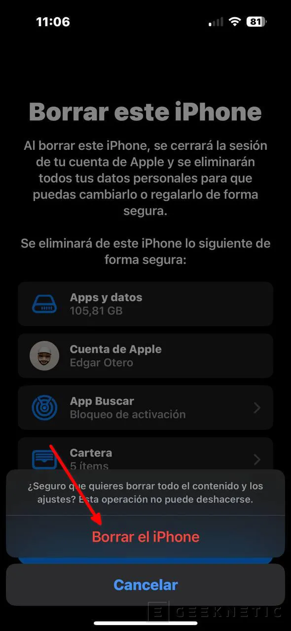 Geeknetic Cómo Formatear un iPhone para borrar todos los datos 7