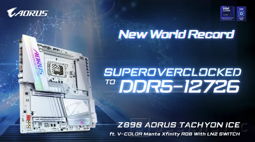 Geeknetic 12.726 MT/s es el nuevo récord de overclock DDR5 con una placa Gigabyte Z890 Aorus Tachyon ICE 1