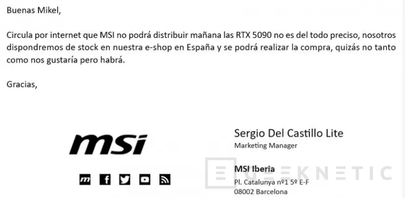 Geeknetic MSI, ASUS y otras marcas confirman que mañana habrá stock de las RTX 5090 y 5080 en España 1