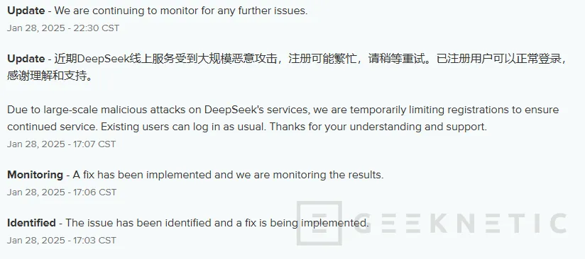 Geeknetic DeepSeek sufre un ataque a gran escala que ralentiza el funcionamiento de esta nueva IA 1