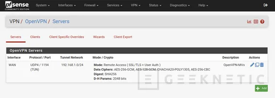 Geeknetic Cómo configurar una VPN con PFSense para acceso a Máquinas Virtuales 16