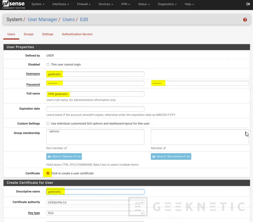 Geeknetic Cómo configurar una VPN con PFSense para acceso a Máquinas Virtuales 17