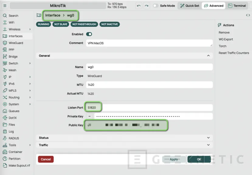 Geeknetic Cómo Configurar una VPN WireGuard entre Mikrotik y MacOS 8