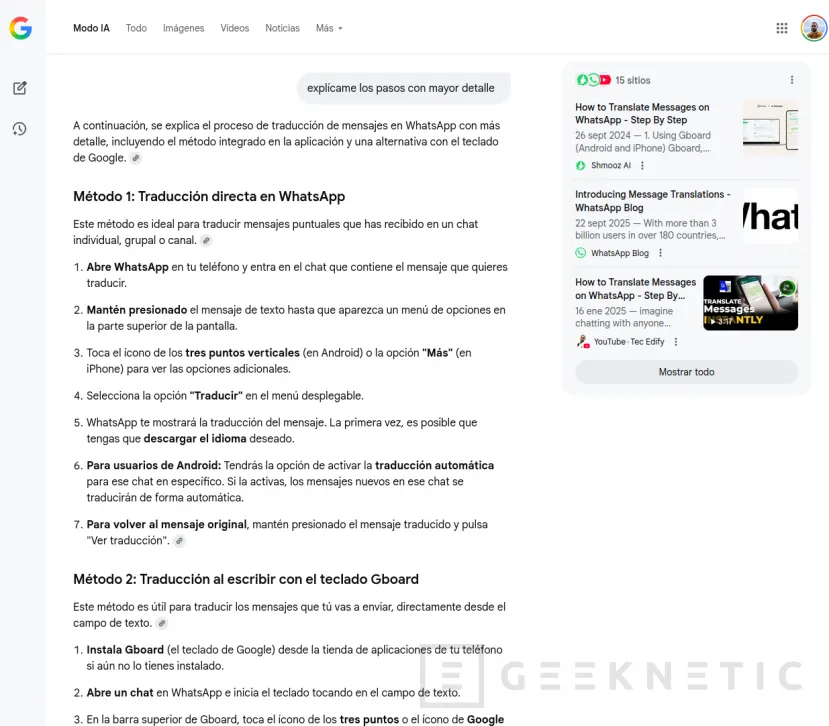 Geeknetic Primeras impresiones del Modo IA de Google: entre la indiferencia y la indignación 4