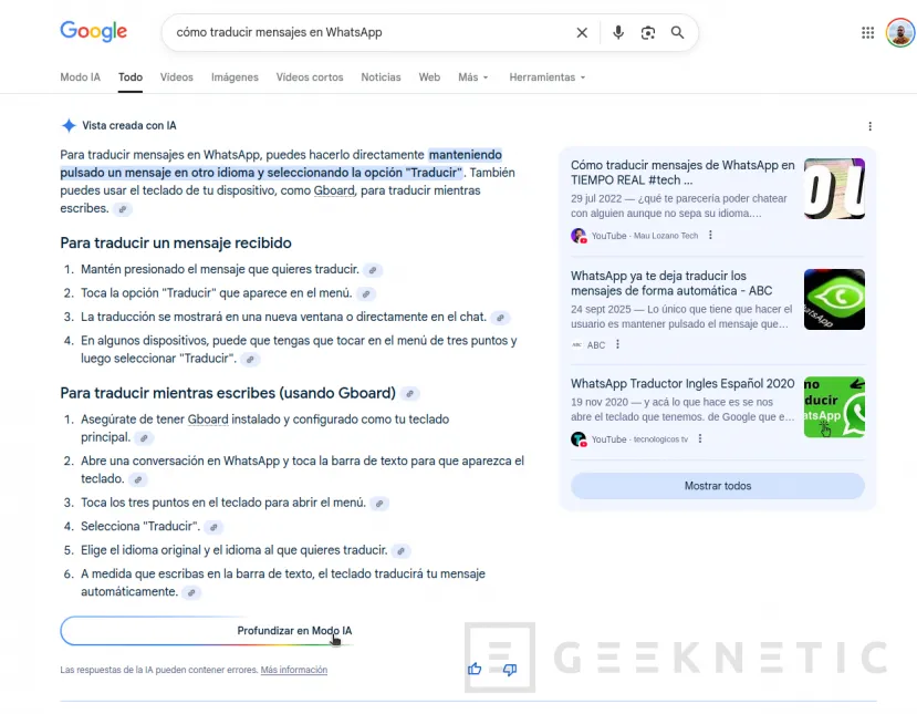 Geeknetic Primeras impresiones del Modo IA de Google: entre la indiferencia y la indignación 5