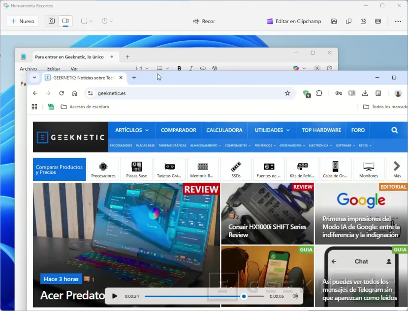 Geeknetic Como crear un GIF a partir de una grabación de pantalla en Windows: app Recortes y Control + G 2