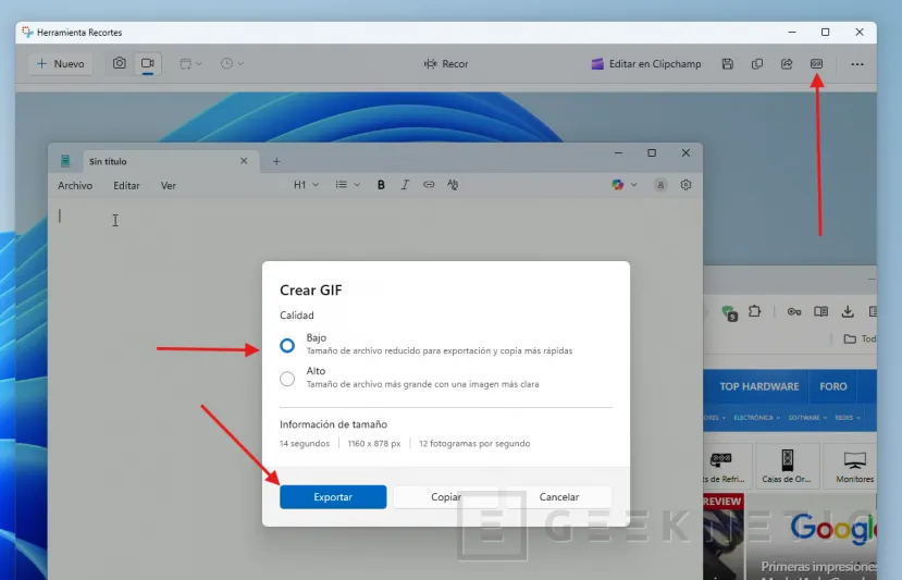 Geeknetic Como crear un GIF a partir de una grabación de pantalla en Windows: app Recortes y Control + G 3