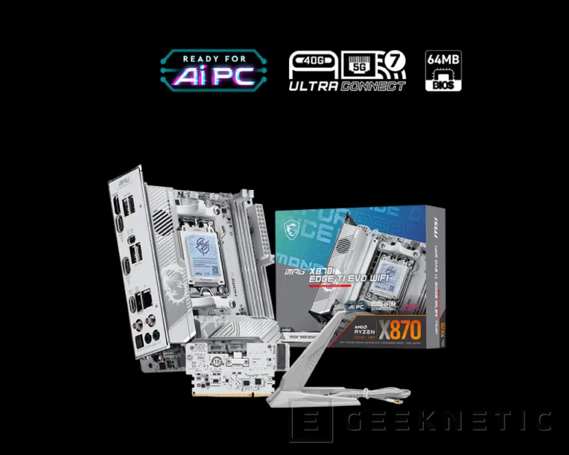 Geeknetic La placa MSI MPG X870I EDGE TI EVO WIFI es pequeña pero matona, PCIe 5.0 para SSD y GPU, Wi-Fi 7 y USB-4 2