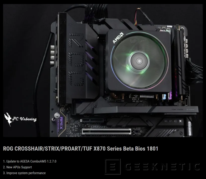 Geeknetic ASUS añade como compatibles nuevas APUs de AMD en su última BIOS beta 1