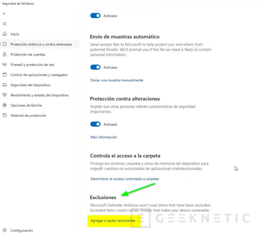 Geeknetic Cómo crear una Excepción en Windows Defender 4