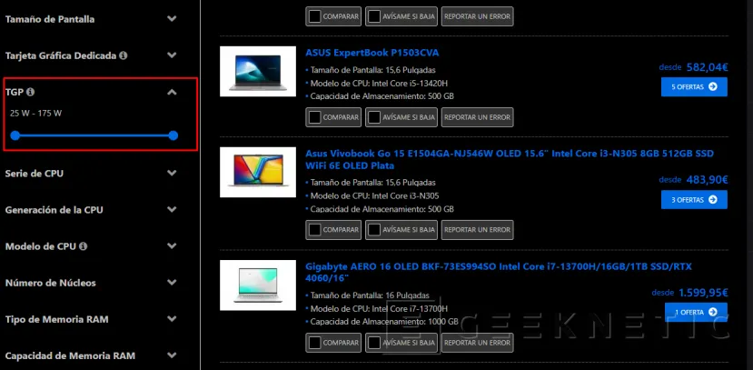 Geeknetic Ya disponible la categoría de Portátiles en el Comparador de Precios de Geeknetic 2
