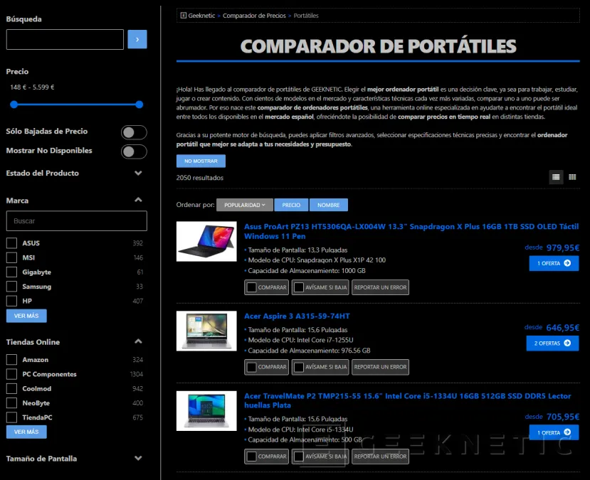 Geeknetic Ya disponible la categoría de Portátiles en el Comparador de Precios de Geeknetic 1
