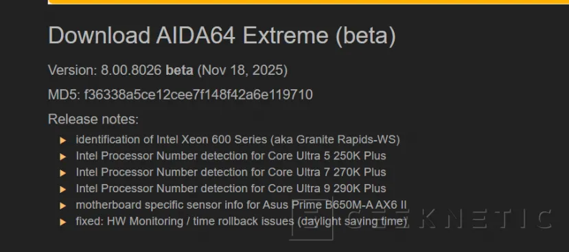 Geeknetic AIDA64 añade compatibilidad con los Intel Core Ultra 200K Plus 1