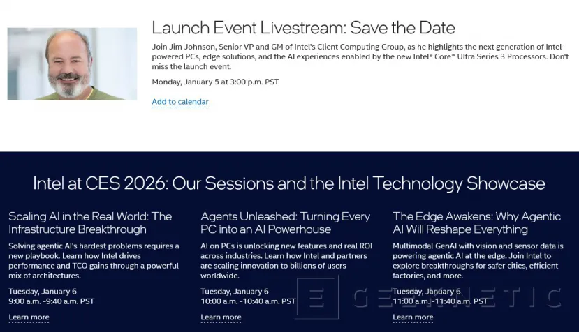 Geeknetic Intel fija el 5 de enero en el CES 2026 para presentar Panther Lake, su primer Core Ultra 300 fabricado en 18A con nueva CPU, GPU Xe3 y NPU mejorada 1