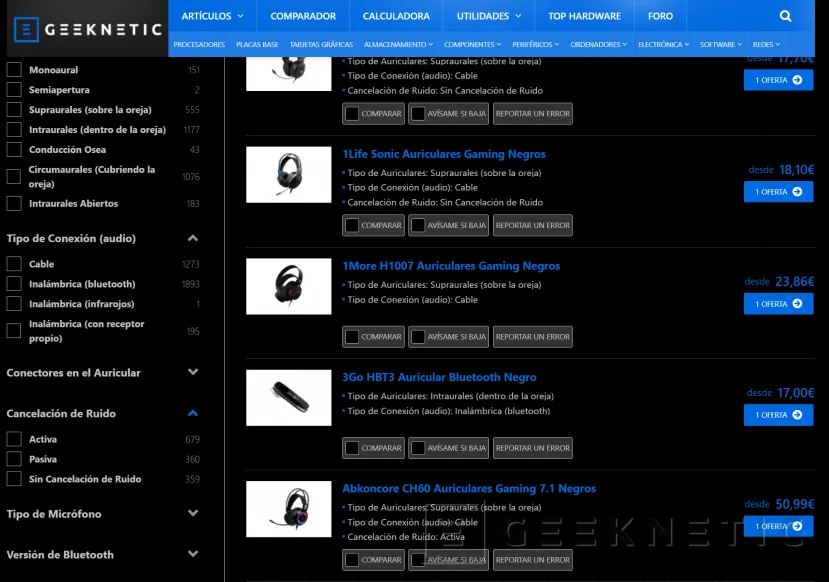 Geeknetic Añadimos la categoría de Auriculares a nuestro comparador de precios, encuentra tu modelo ideal con las mejores ofertas 1