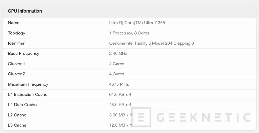 Geeknetic El Intel Core Ultra 7 365 aparece en Geekbench con una puntuación inferior a los Lunar Lake 2