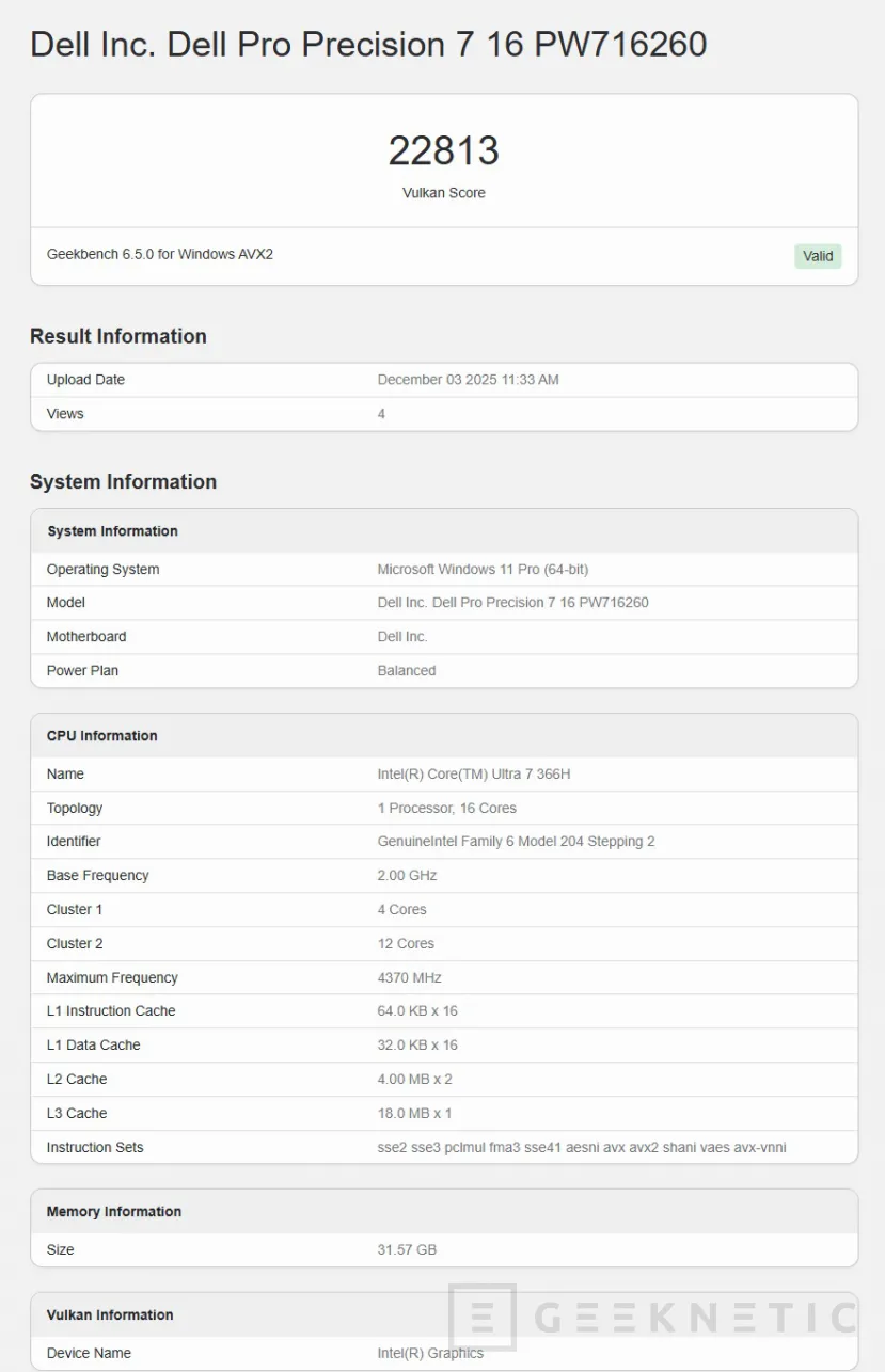 Geeknetic Intel Core Ultra 7 366H sorprende en benchmarks al acercar su iGPU Xe3 al rendimiento de una GTX 1050 Ti móvil 1