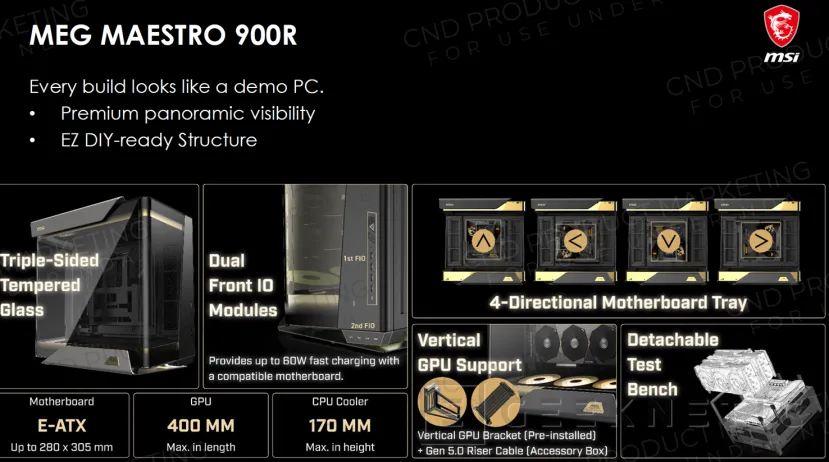 Geeknetic MSI MEG MAESTRO 900R: Caja panorámica con cristal curvado de tres caras y modo BenchTable 1