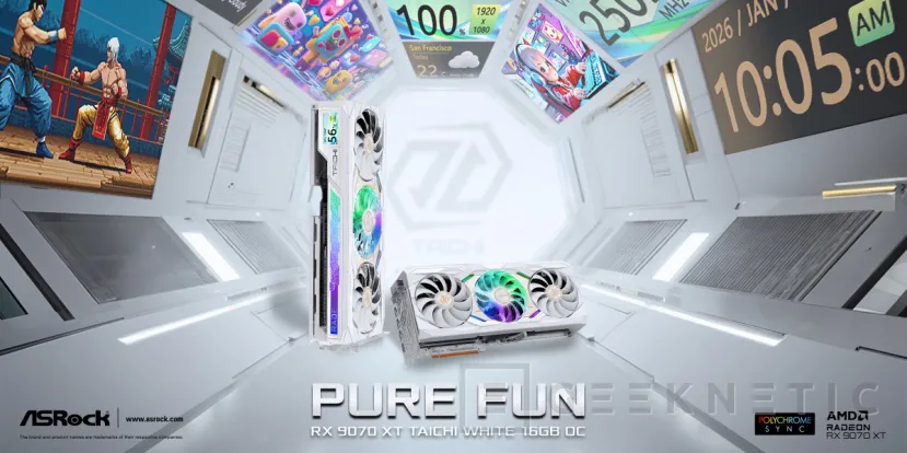 Geeknetic ASRock adelanta el CES 2026 con monitores OLED de hasta 540 Hz y una RX 9070 XT blanca con pantalla 4