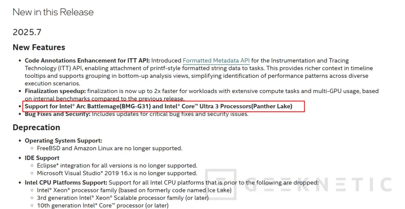Geeknetic Las Intel Arc B770 están la vuelta de la esquina: Comienza a aparecer soporte para su GPU BMG-G31 en la web de la compañía 1