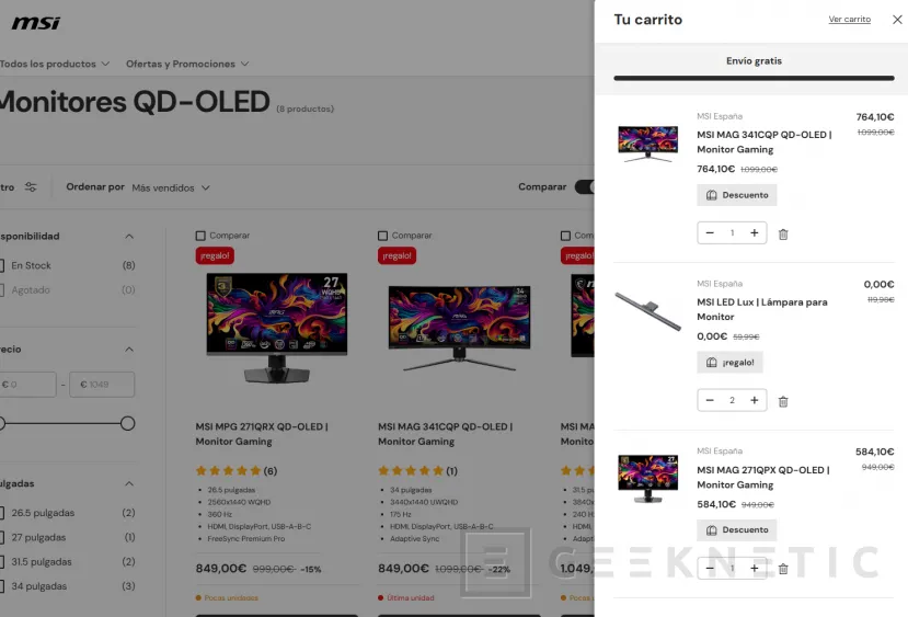 Geeknetic Llévate un monitor MSI con tecnología QD-OLED por solo 584,10 euros directamente desde su tienda online 3